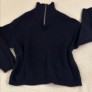 Liz Claiborne Navy Cable Knit Half-Zip V-Neck Sweater Cotton-Natural Fabric